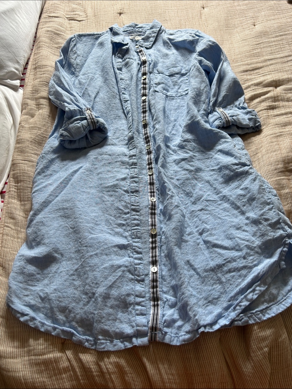C&C California Light Blue Button-Front Shirt Dress